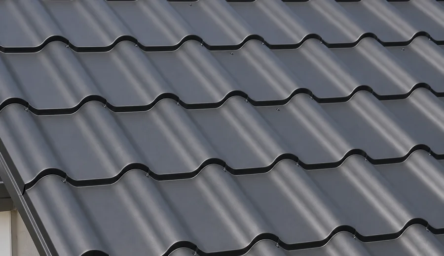 Close-up of standing metal tile roof profile