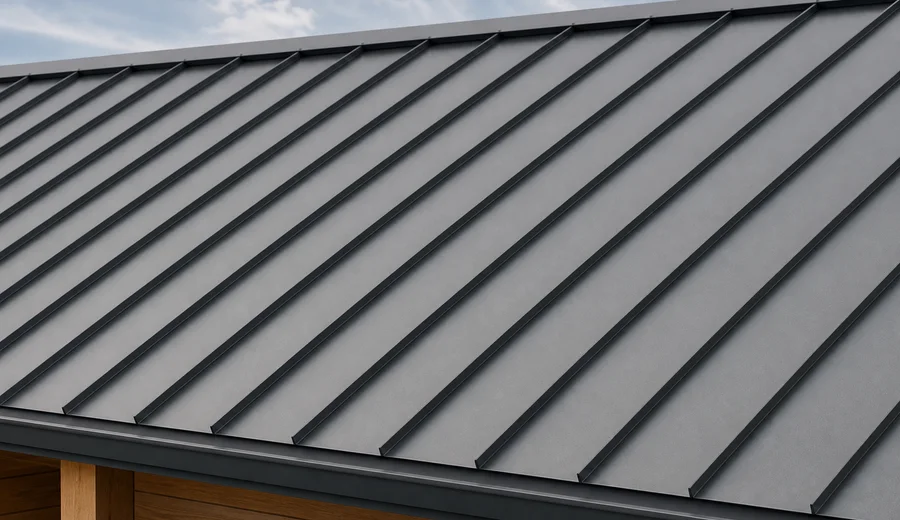 Close-up of standing seam vertical metal roof panels